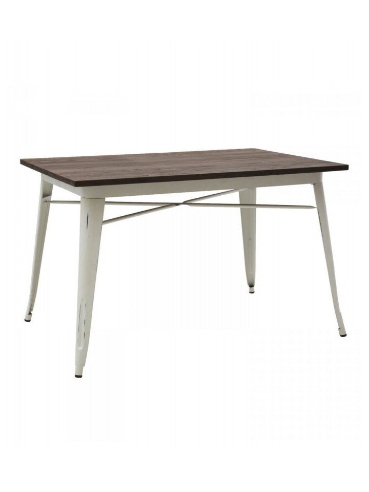 Tavolo in metallo bianco con piano in legno