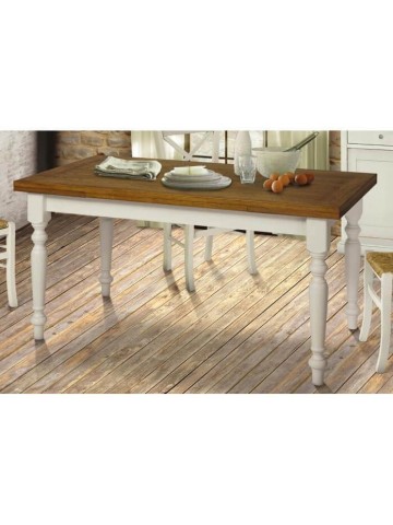 Tavolo rettangolare in Legno Provenzale Bianco e Rovere Piedi Torniti