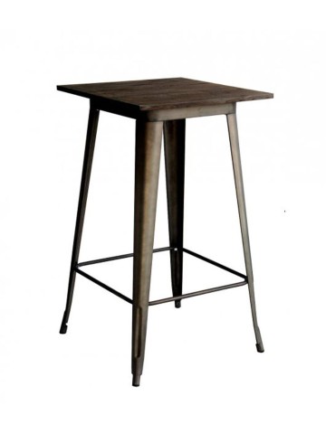 Tavolo in acciaio con piano legno alto Nero