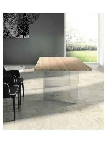 Tavolo moderno in Rovere con gambe in vetro