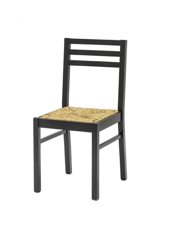 Sedia nera con seduta in paglia