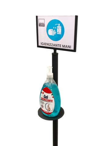 Colonna Porta Dispenser con Display in ferro base tonda per Disinfettante Gel Mani
