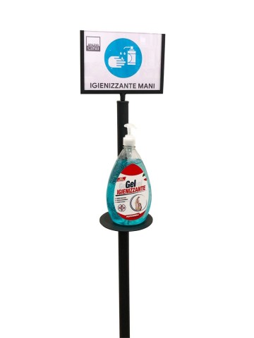 Colonna Porta Dispenser con Display in ferro base tonda per Disinfettante Gel Mani
