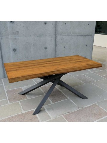 Tavolo fisso Piano Massello Rovere Nodato base Metallo Piedi Incrociati