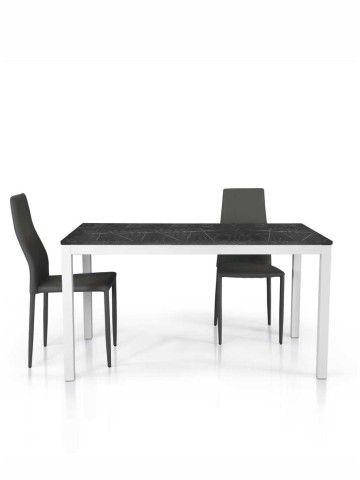 Tavolo Rettangolare Effetto Marmo Nero con Base Bianca