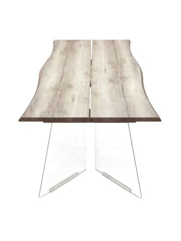 Tavolo Sala da Pranzo con Base in Vetro e Piano in Legno