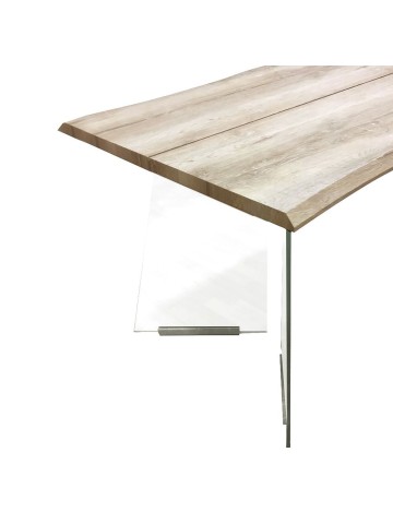 Tavolo con Base in Vetro e Piano in Legno