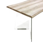 Tavolo con Base in Vetro e Piano in Legno