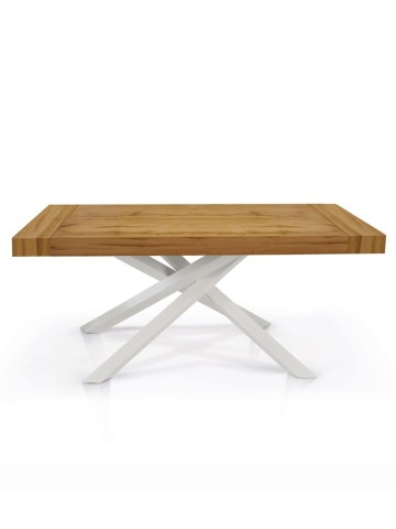 Tavolo Rettangolare Allungabile con Gambe Incrociate Piano Rovere Nodato