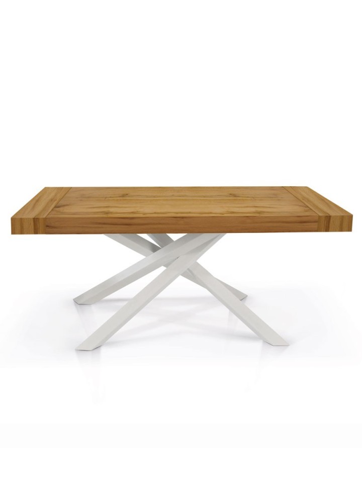 Tavolo Rettangolare Allungabile con Gambe Incrociate Piano Rovere Nodato