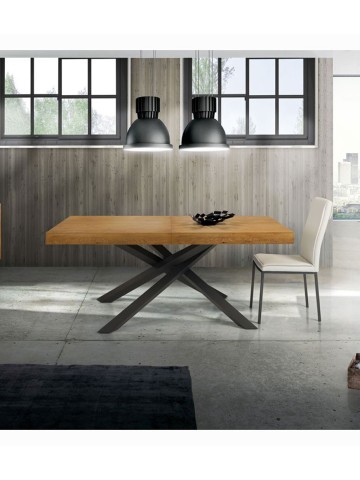 Tavolo Allungabile in Rovere Nodato con Gambe Incrociate Nere