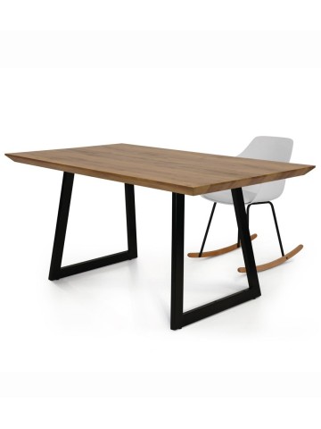 Tavolo Fisso Moderno con Base in Metallo e Piano in Legno Massello