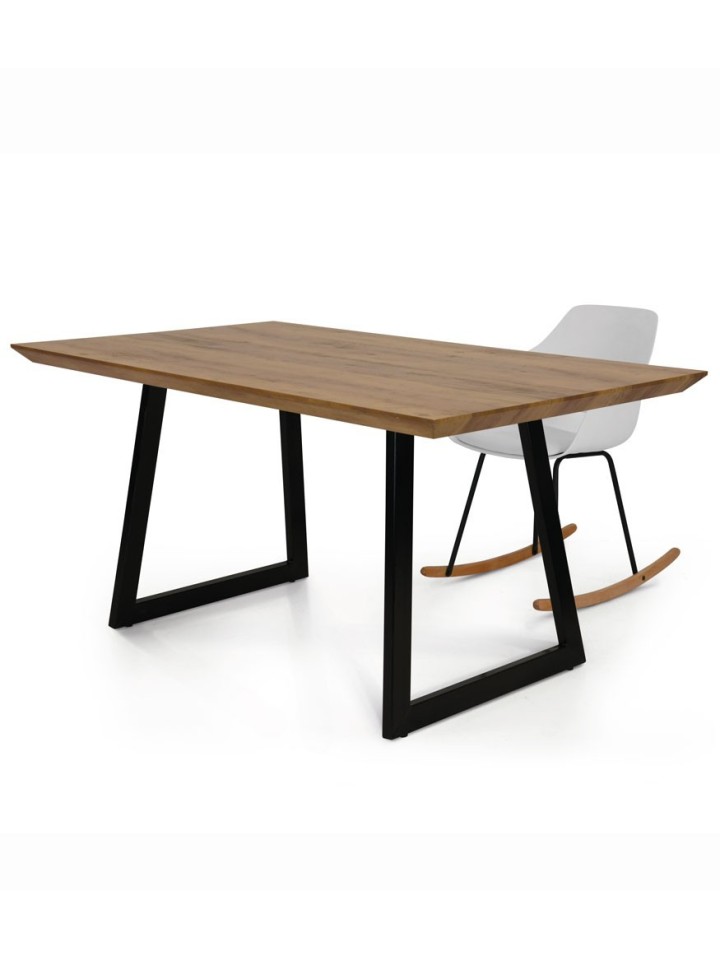 Tavolo Fisso Moderno con Base in Metallo e Piano in Legno Massello