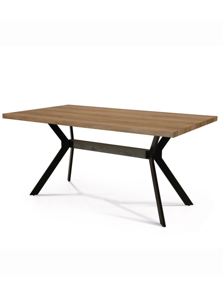 Tavolo Fisso con Piano in Legno e Gambe X  in Metallo