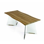 Tavolo con Base in Vetro e Piano in Legno