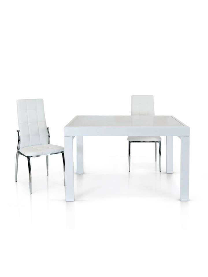 Tavolo Allungabile Rettangolare Vetro e Metallo Bianco