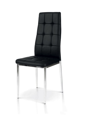 Sedia in Metallo cromato e Ecopelle Nera