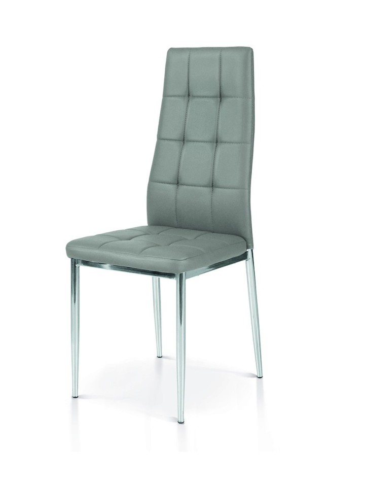 Sedia in Metallo cromato e Ecopelle Grigia