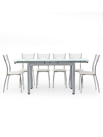Tavolo Rettangolare con Piano in Vetro Allungabile Grigio