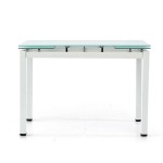 Set Tavolo bianco rettangolare allungabile in vetro + 4 Sedie in acciaio