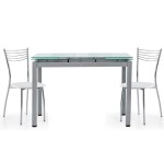Set Tavolo bianco rettangolare allungabile in vetro + 4 Sedie in acciaio