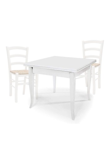 Set Tavolo quadrato allungabile + Sedie Venezia seduta massello Noce