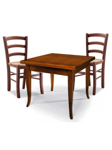 Set Tavolo quadrato allungabile + Sedie Venezia seduta paglia Noce