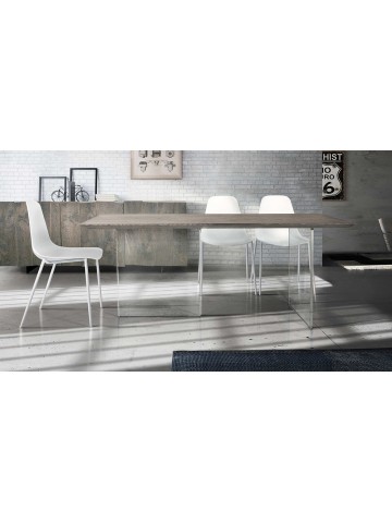 Tavolo fisso piano in legno con base in vetro