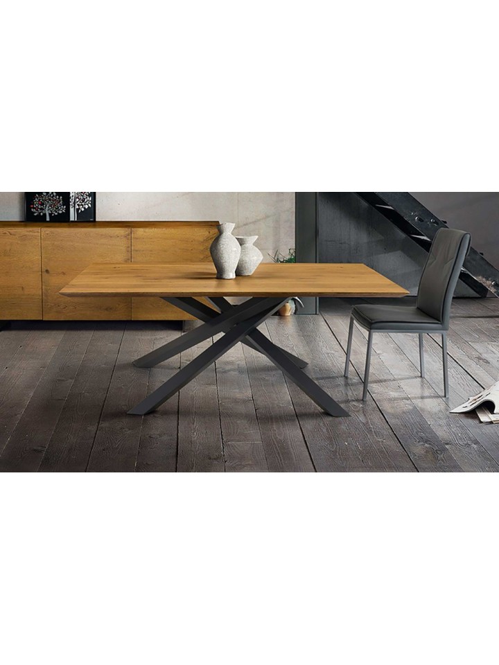 Tavolo Rettangolare Fisso con Gambe Incrociate Piano Grano