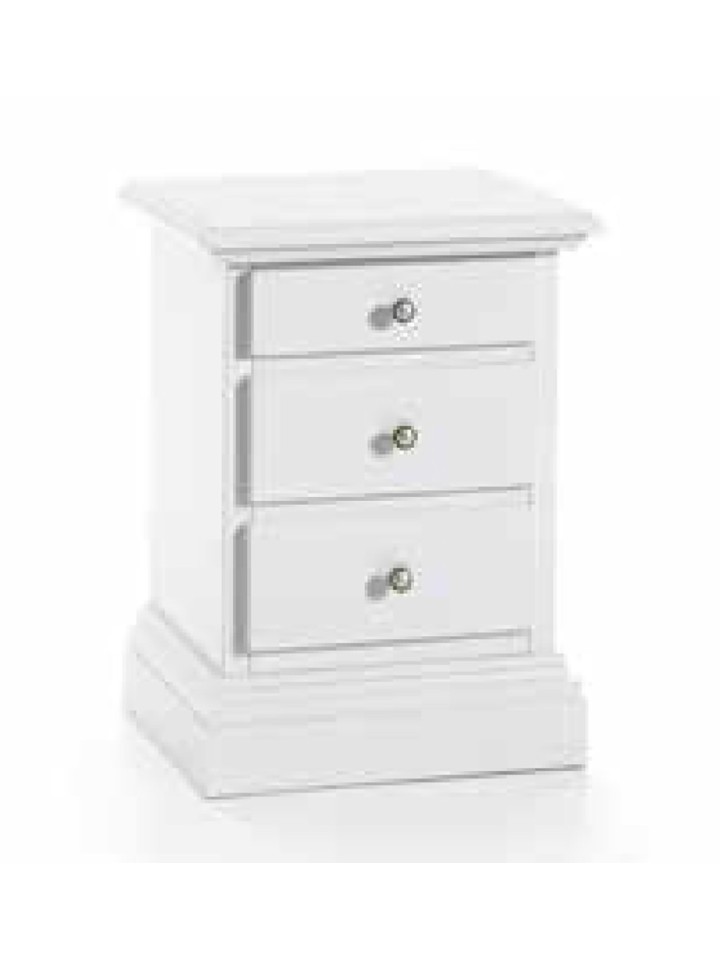 Comodino in legno 3 cassetti con zoccolo Bianco