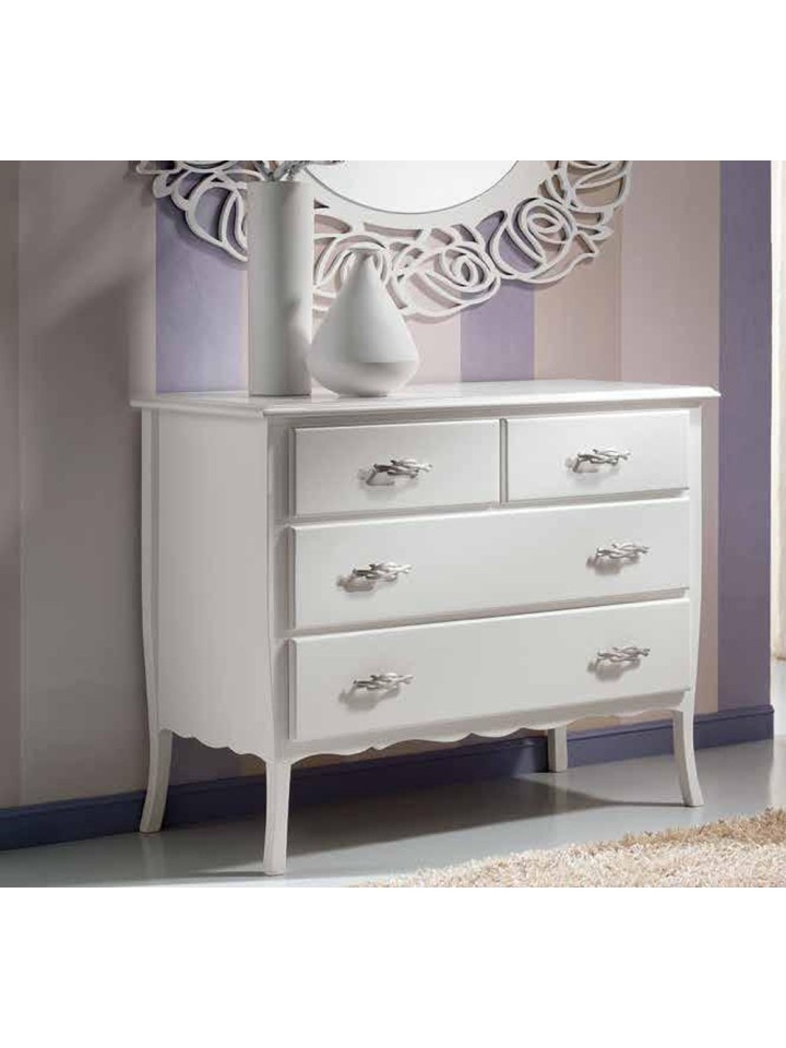 Comò Cassettone in legno Bianco piedi a sciabola