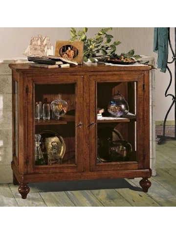 Mobiletto Vetrina in Legno Massiccio Noce Scuro