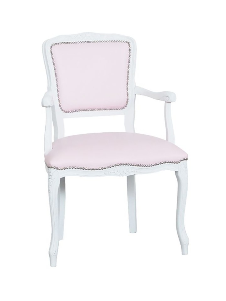 Poltrona Parigina in Legno Intarsiato Bianco e Ecopelle Rosa