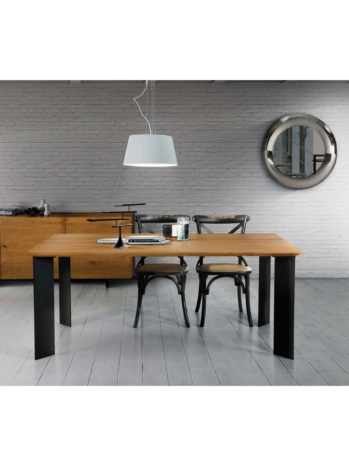 Tavolo Rettangolare Fisso Massello con Gambe in Metallo