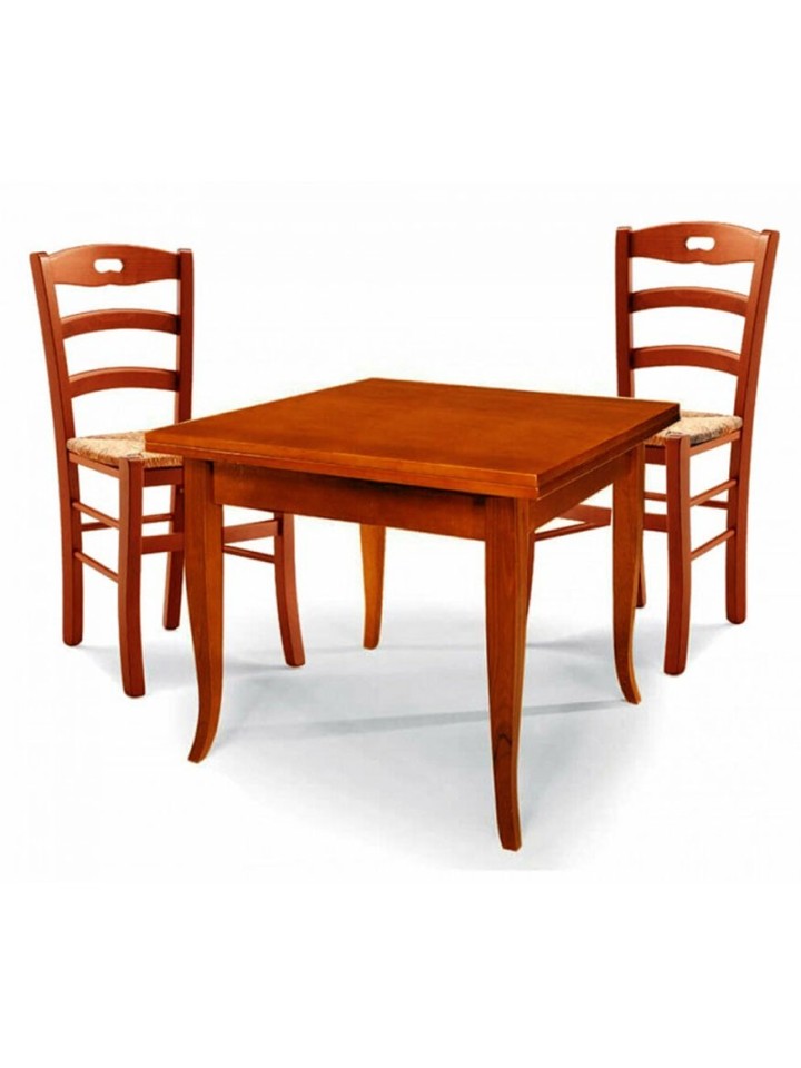 Set Tavolo quadrato allungabile + Sedie Rochelle seduta paglia Ciliegio