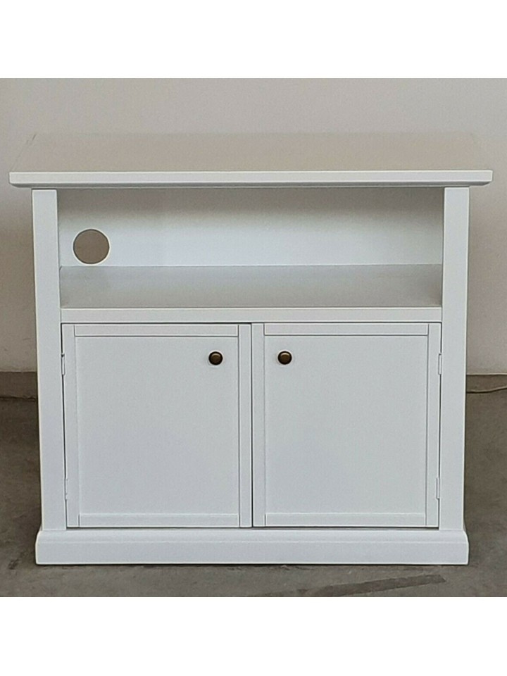 Porta TV basso in legno con piede a sciabola
