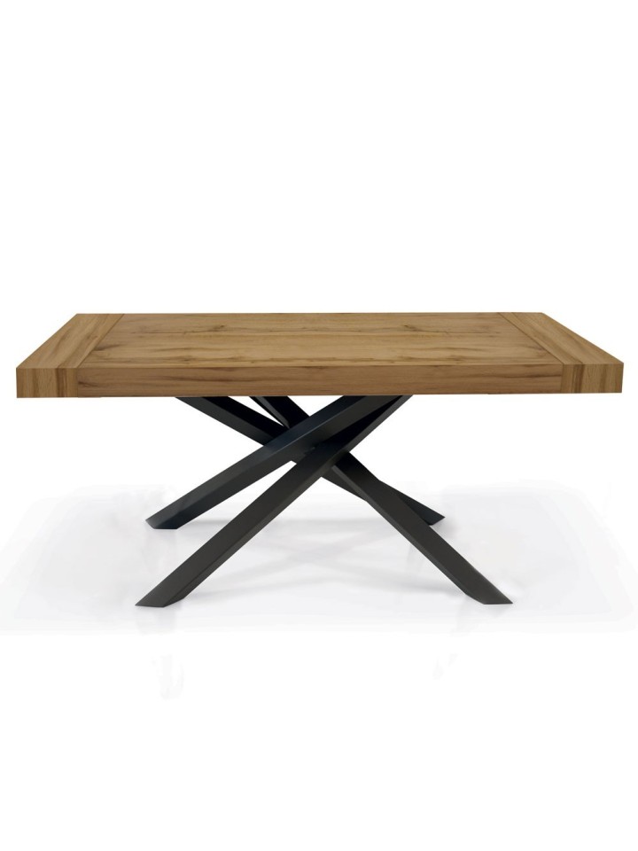 Tavolo Rettangolare Allungabile con Gambe Incrociate Nere Piano Rovere