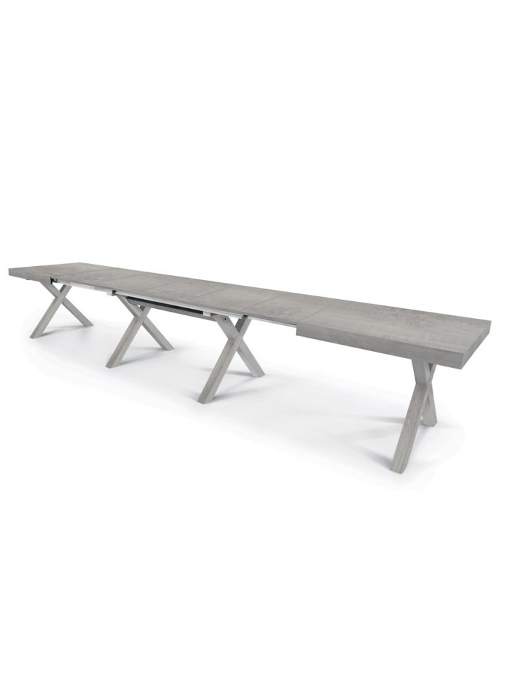 Tavolo X in legno massello di rovere bianco consumato